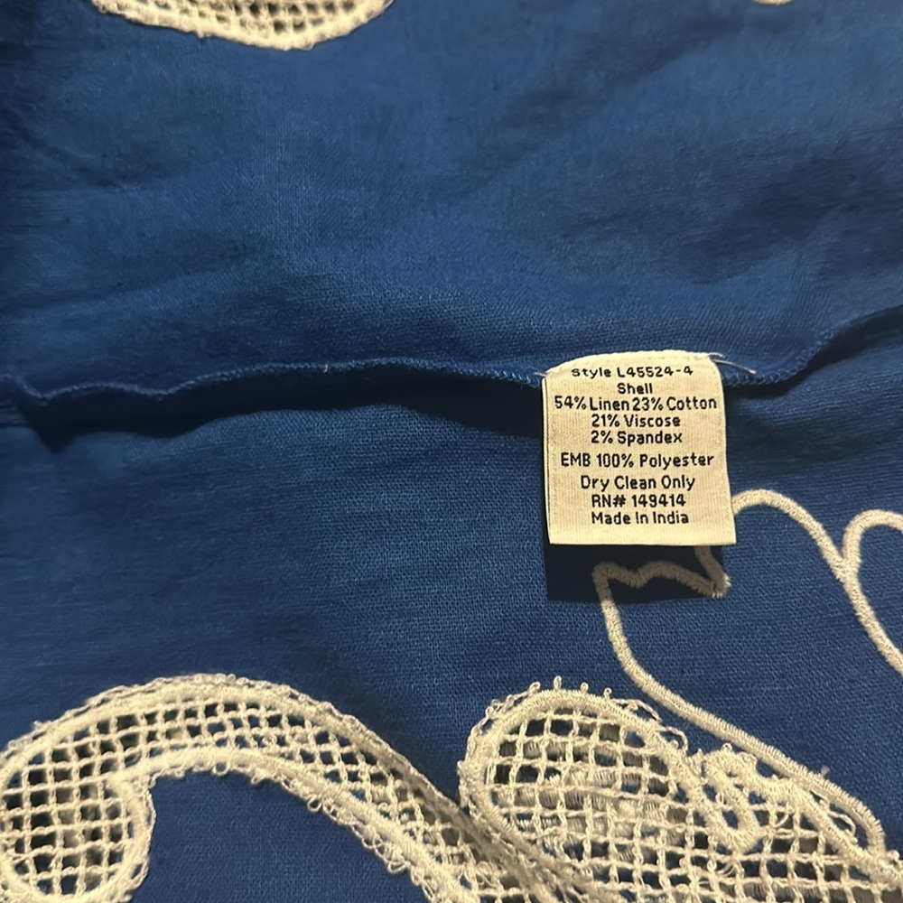 2 piece Jade Johnny Was Jodie Easy Jacket Blue and White Embroidered Set - Picture 11 of 11